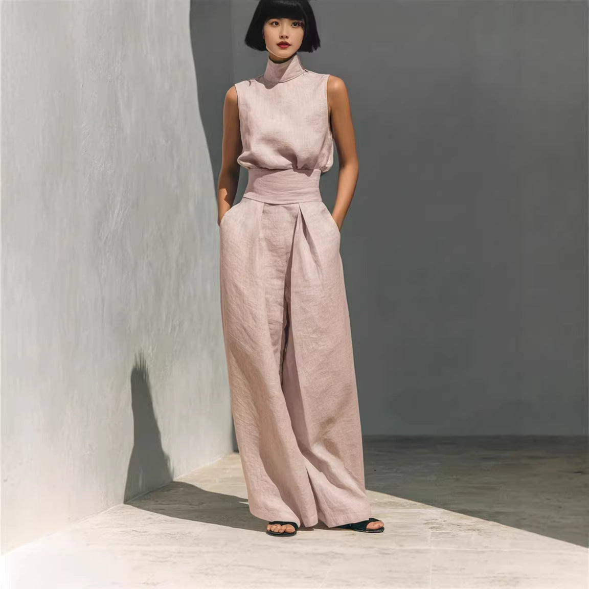 Sleeveless Cotton Linen Set