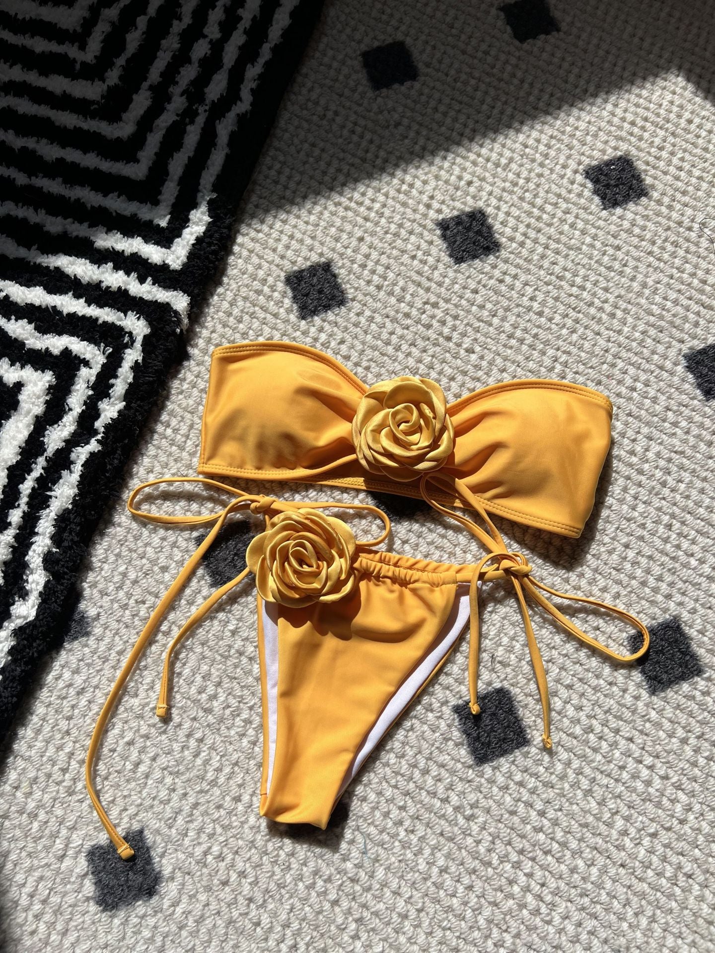 Pure Color Drawstring Tube Top Bikini Swimsuit