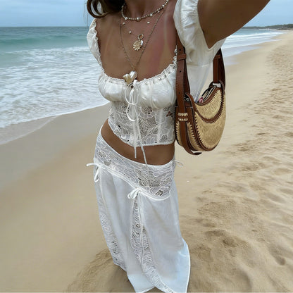 Lace Patchwork High-Waisted Beach Set
