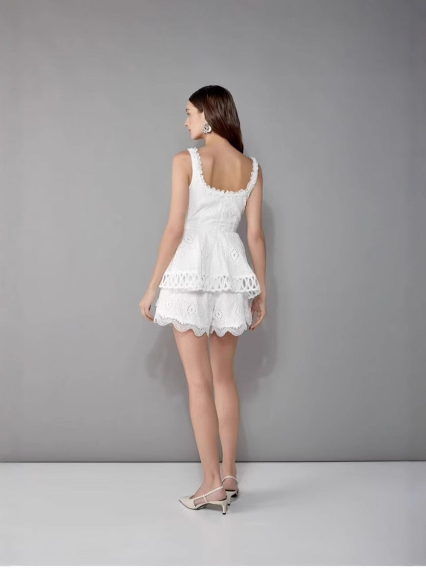Women's Lace Stitching Square Neck Vest Shorts Set