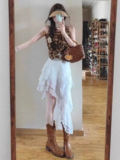 Elastic waist midi skirt for women