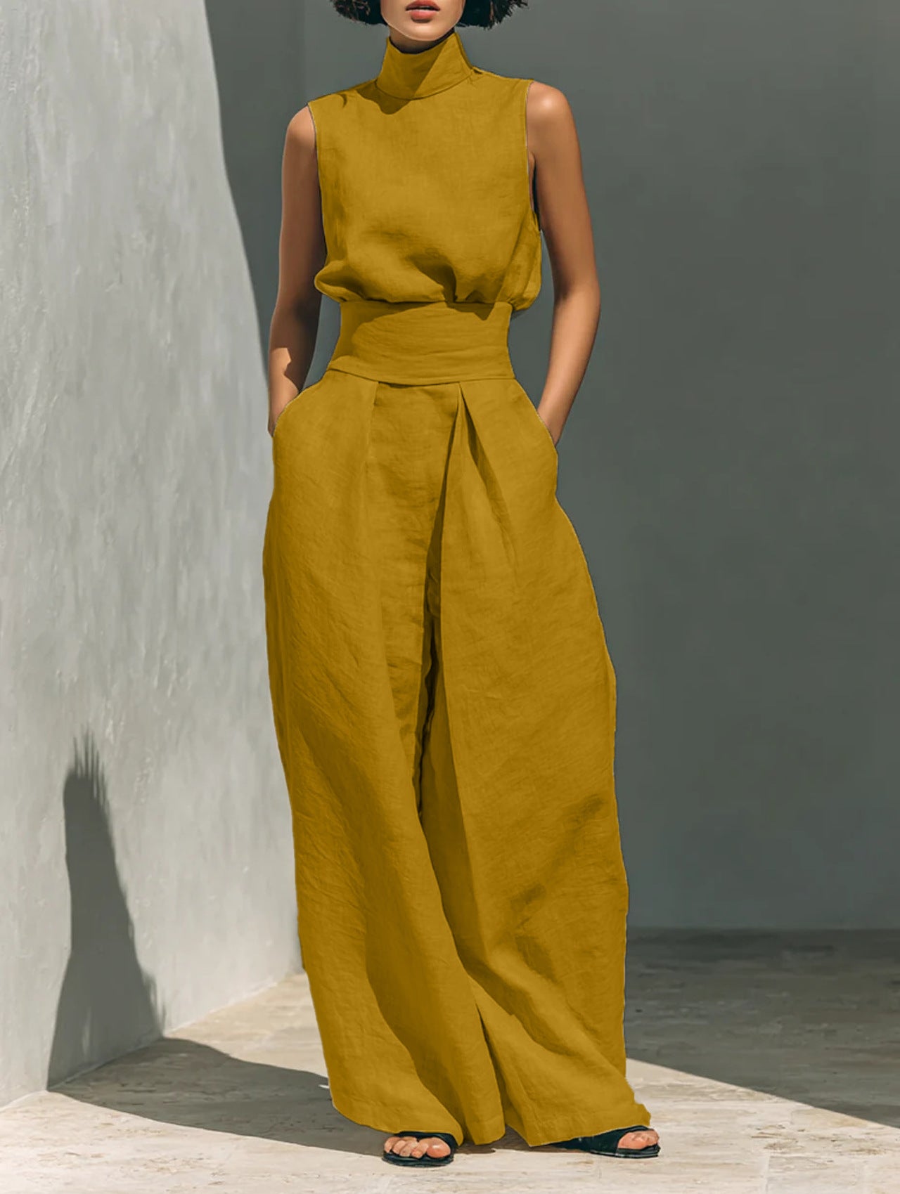 Sleeveless Cotton Linen Set