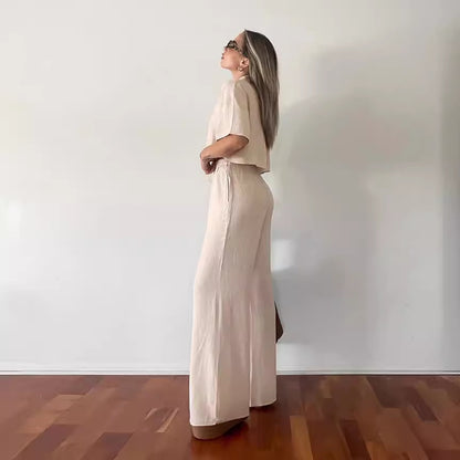 Cotton Linen Shirt and Wide Leg Pants
