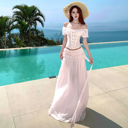 Vintage Pink Two Piece Set with Maxi Skirt