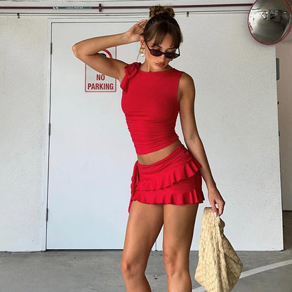 Sleeveless Crop Top Mini Skirt Set