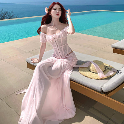 Vintage Pink Two Piece Set with Maxi Skirt