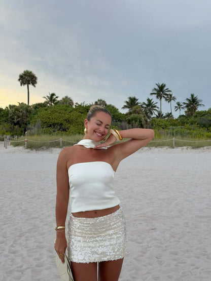 Sequined High Waist A-Line Mini Skirt
