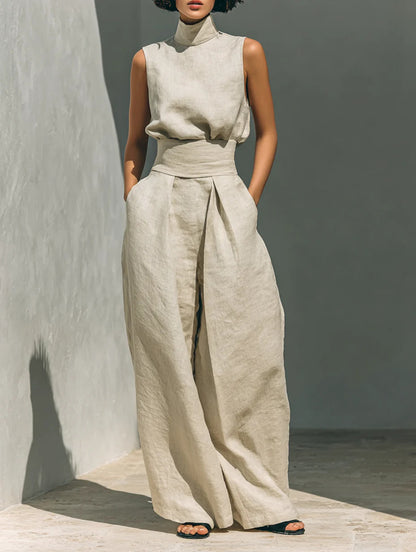 Sleeveless Cotton Linen Set