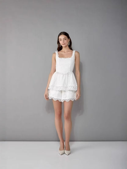 Women's Lace Stitching Square Neck Vest Shorts Set