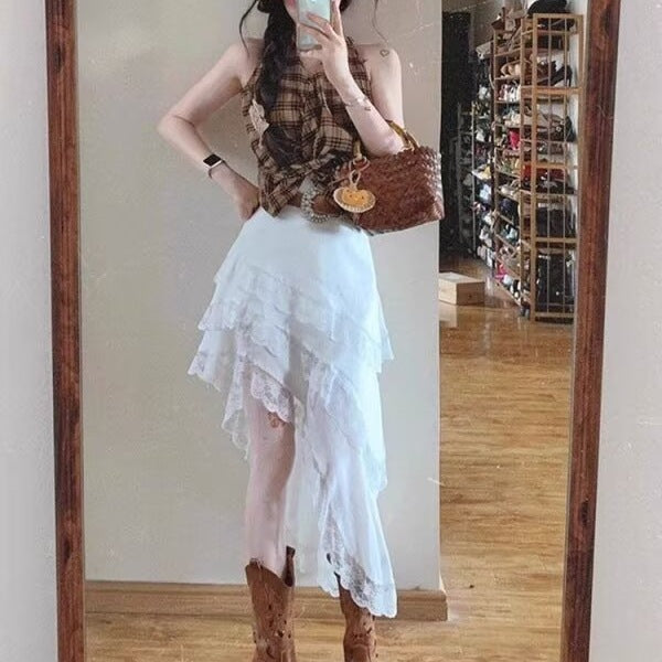 Elastic waist midi skirt for women
