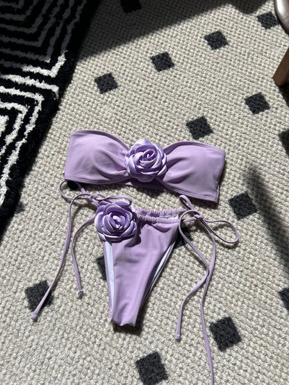 Pure Color Drawstring Tube Top Bikini Swimsuit