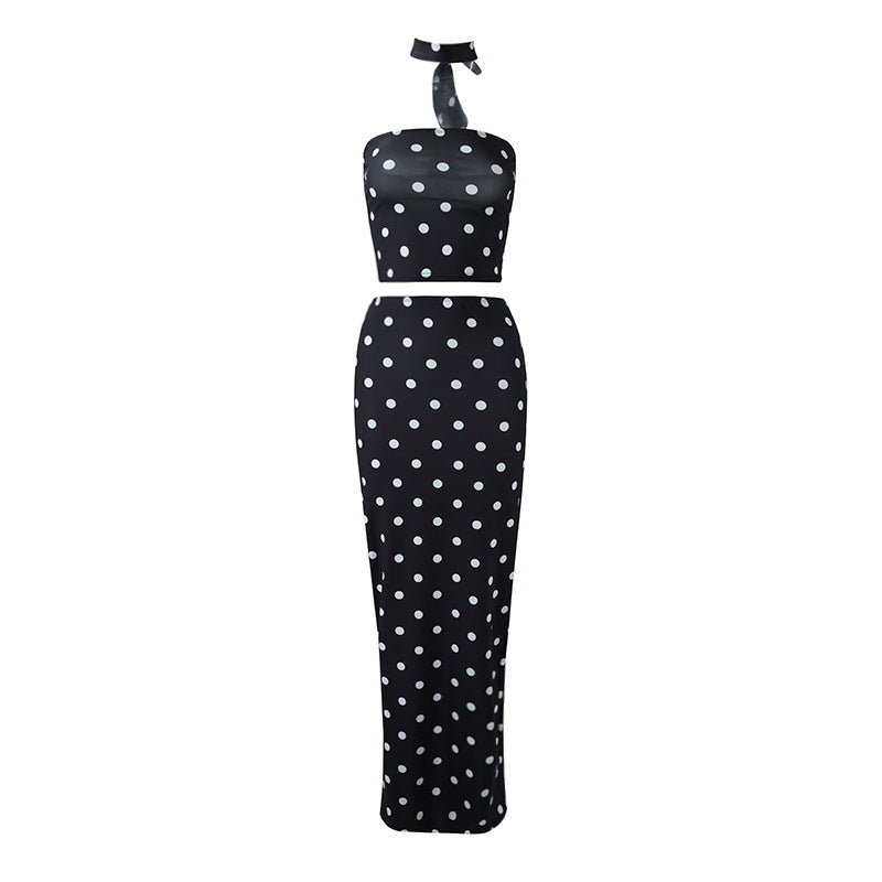Women's Elegant Dot Print Vest and Skirt