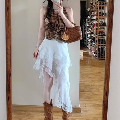 Elastic waist midi skirt for women