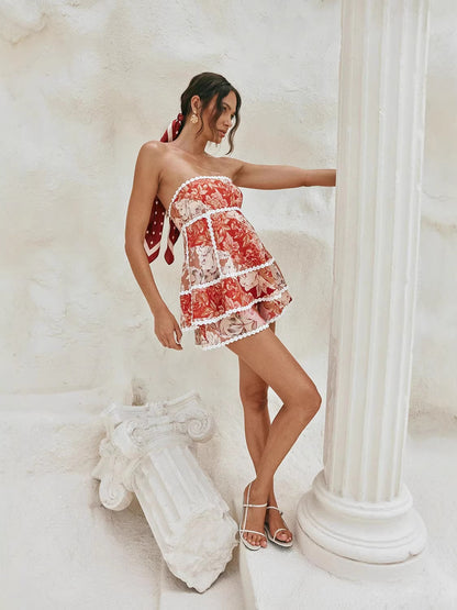 Women Floral Backless Short Set