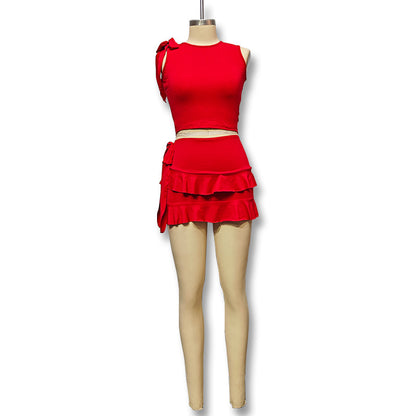 Sleeveless Crop Top Mini Skirt Set