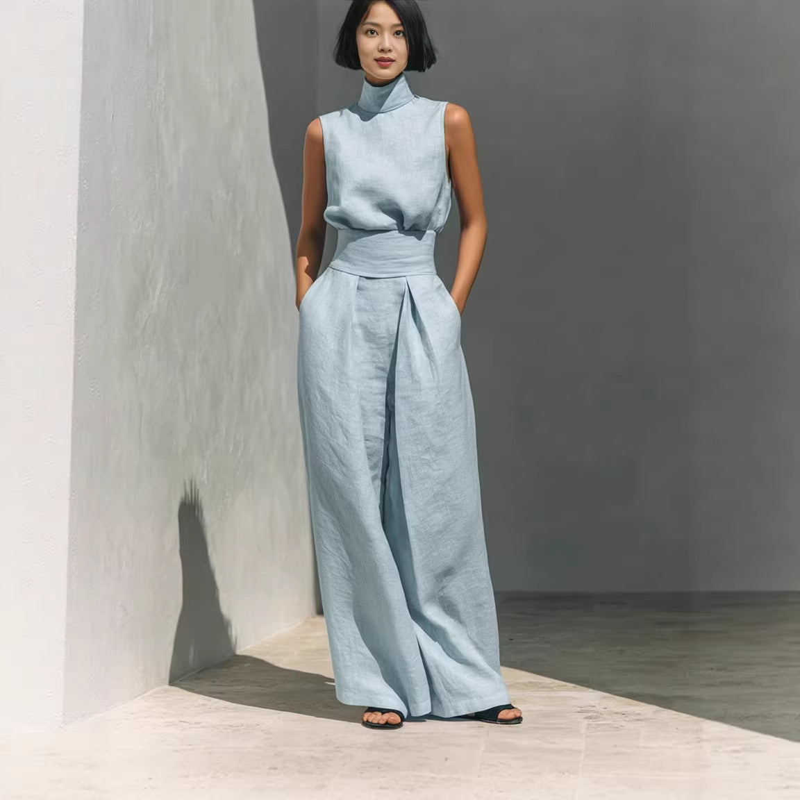 Sleeveless Cotton Linen Set