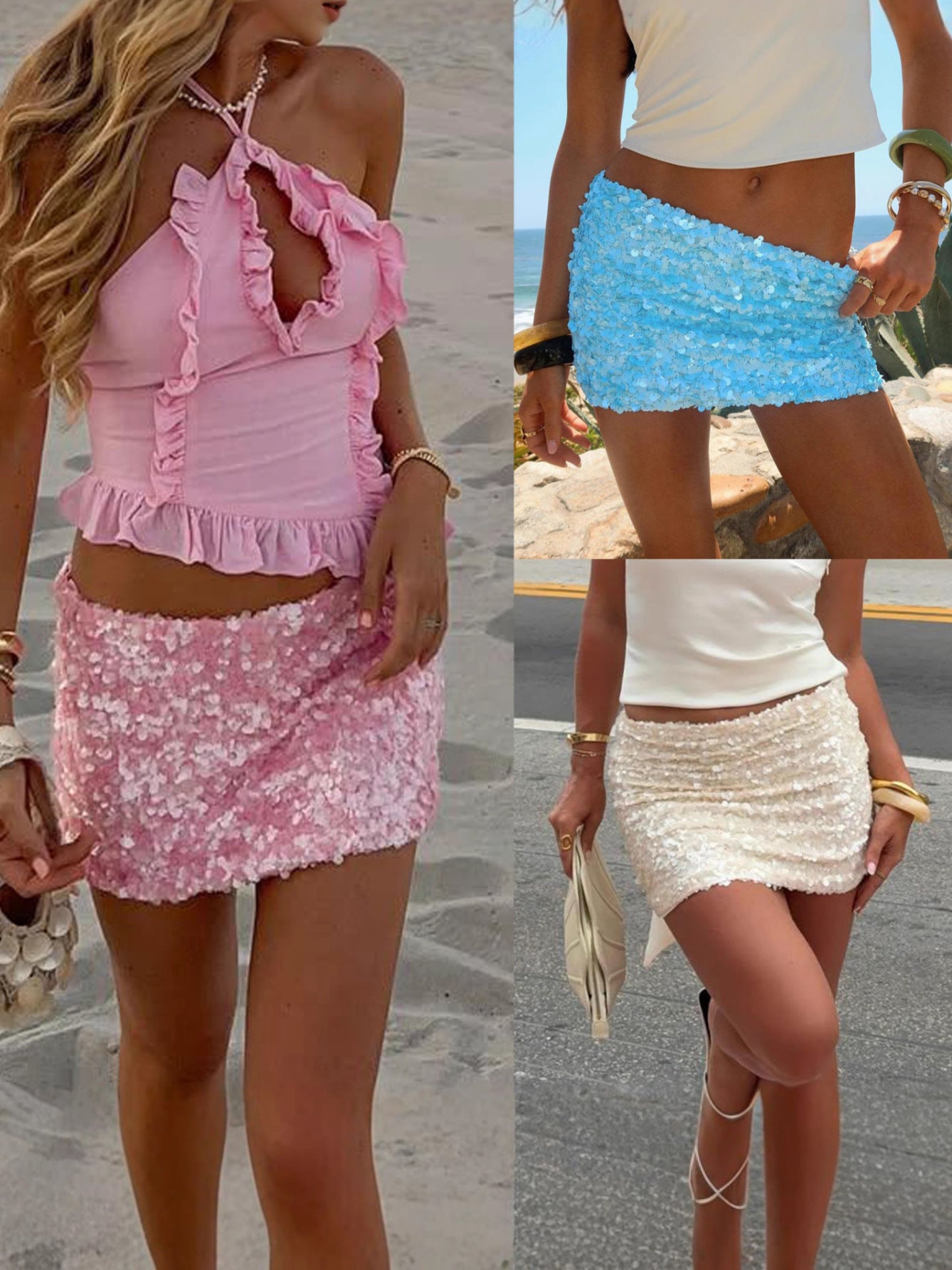 Sequined High Waist A-Line Mini Skirt
