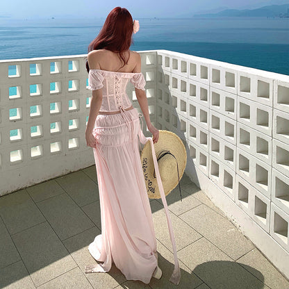 Vintage Pink Two Piece Set with Maxi Skirt