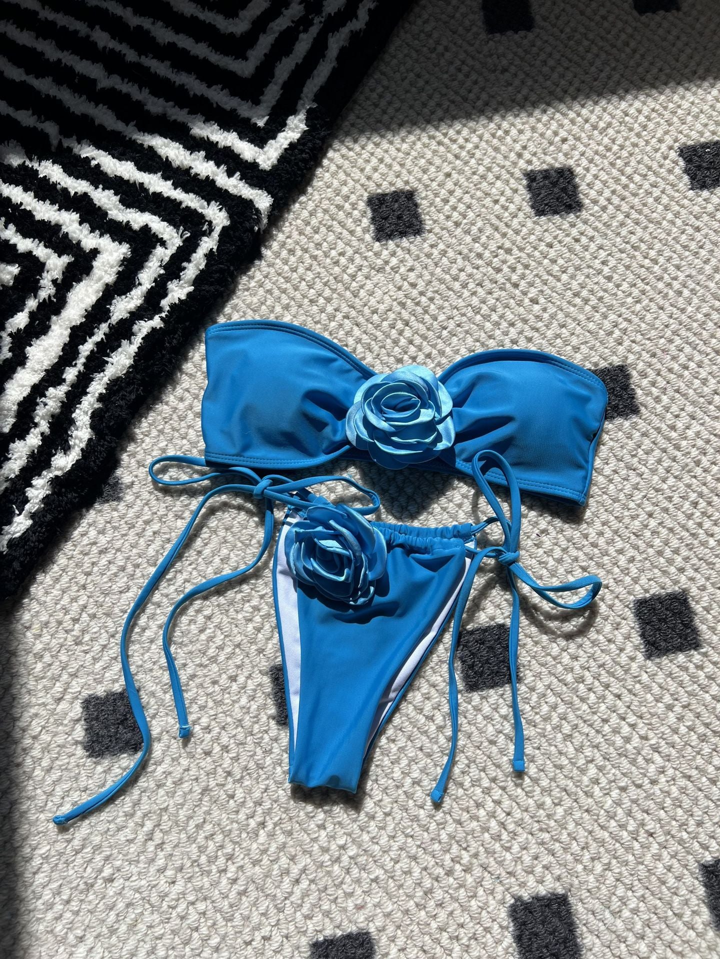 Pure Color Drawstring Tube Top Bikini Swimsuit