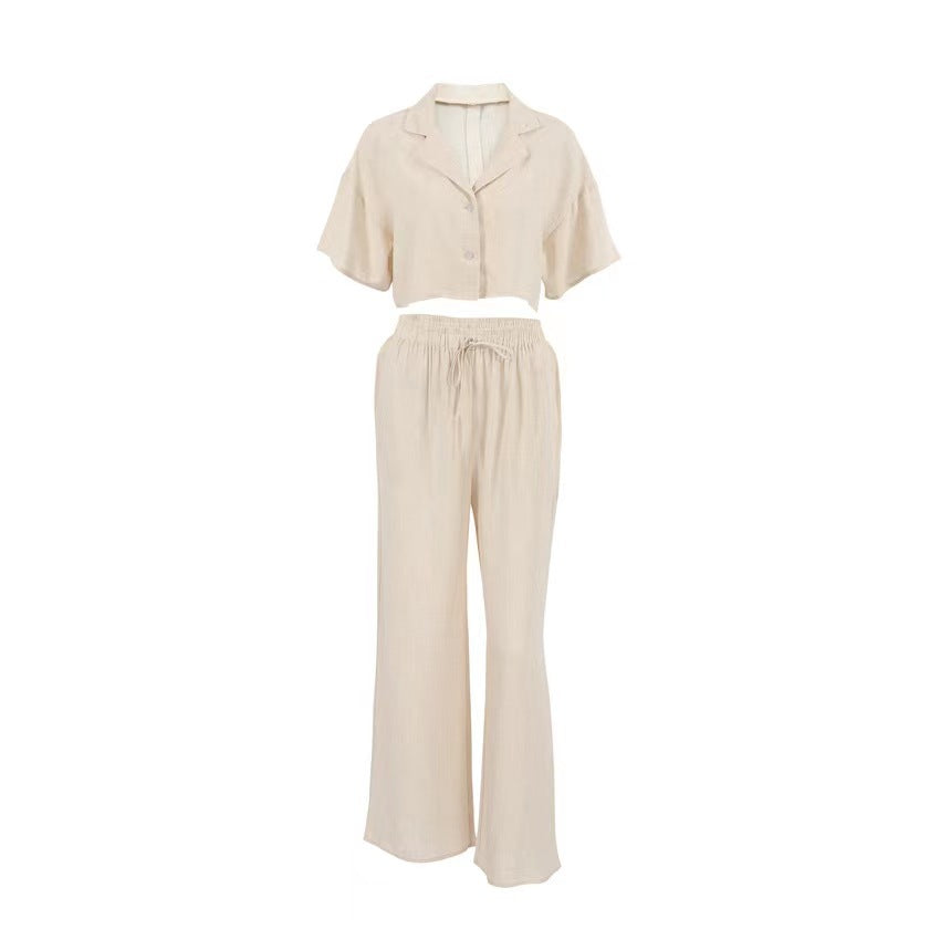 Cotton Linen Shirt and Wide Leg Pants