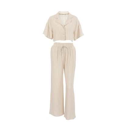 Cotton Linen Shirt and Wide Leg Pants