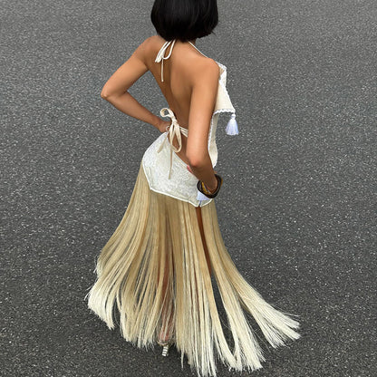 Halterneck Backless Top and High-Waisted Skirt Set