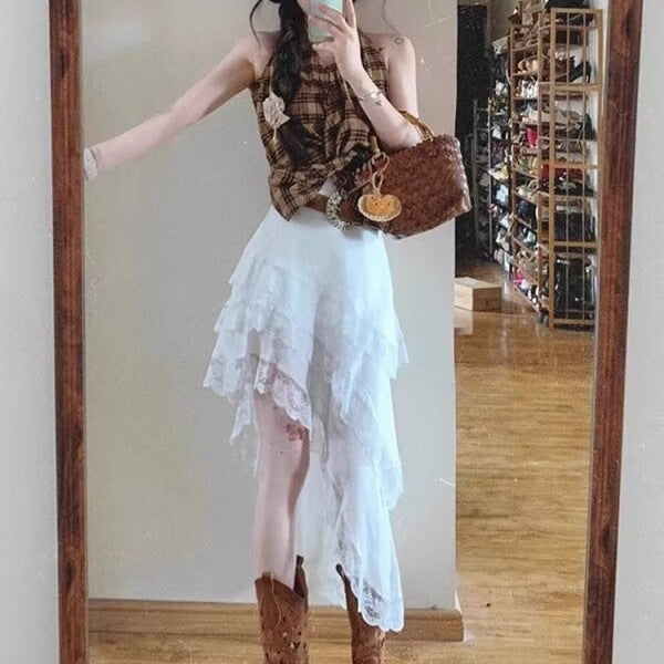 Elastic waist midi skirt for women