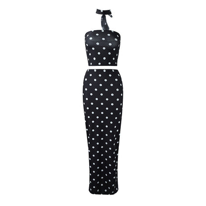 Women's Elegant Dot Print Vest and Skirt